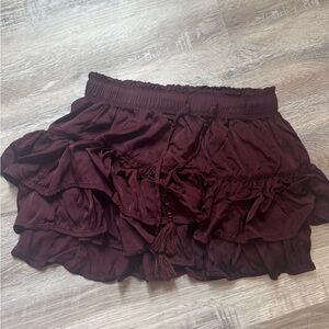 Aerie Maroon Ruffled Skirt